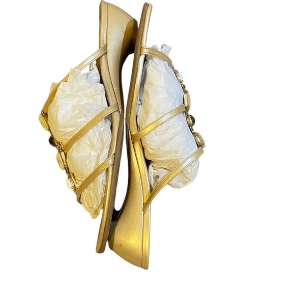 Stuart Weitzman Jeweled Metalic Gold Sandals - Picture 4 of 10